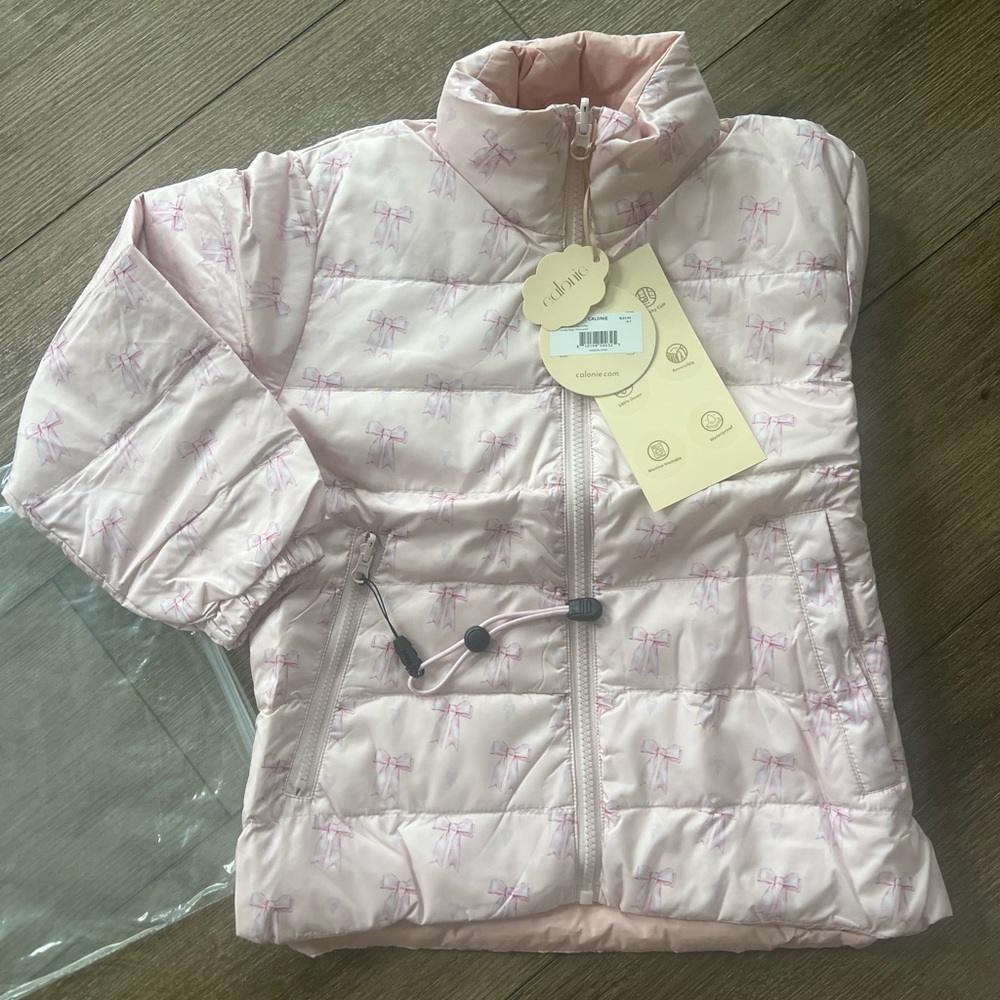 Chloe Kids Pink Bow Puffer Jacket